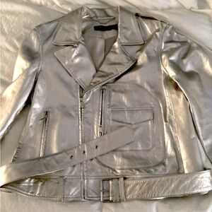 PRICE REDUCED! Ralph Lauren Gold Metallic Leather Moto Jacket Sz L NWOT!
